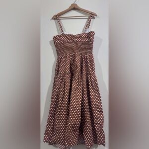 J. Crew Brown and White Polka Dot Midi Dress
